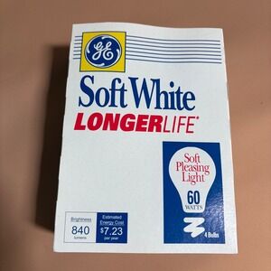 GE Soft White Longer Life 60 Watt Incandescent Light Bulbs 4 Pack 840 Lumens
